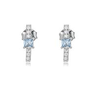 Ayoiow 14K White Gold Studs Earrings for Women Blue Topaz, and Diamond, Elegant Earrings for Women Formal, Cylinder with Topaz and Diamond in White Gold