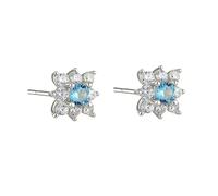 Ayoiow 14K White Gold Vacation Earrings for Women Light Blue Created Aquamarine, and Moissanite, 14K Gold Earrings for Women Studs, Flower in Silver Light Blue