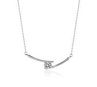Ayoiow 14K White Gold Womens Pendant Necklace Silver, Curved Smile Bar Womens Necklaces Silver, Created Diamond