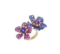 Ayoiow 14Kt Yellow Gold Charm Queen Rings 14K Flower with Created Pink Star Sapphire, 50th Anniversary Rings for Wife Size L 1/2
