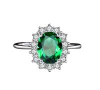 Ayoiow 18 Kt Gold Engagement Rings for Women Flower, Created Emerald 2.5ct; Moissanite 0.3ct 45Th Anniversary Rings for Her Size K 1/2