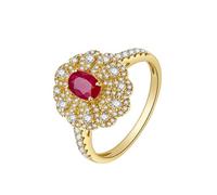 Ayoiow 18 Kt Gold Engagement Rings for Women Flower with Oval Ruby and Diamond, Beautiful Rings for Her Size P 1/2