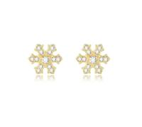 Ayoiow 18K Earrings Studs Yellow Gold for Women with Def Diamond, Snowflake 18K Yellow Gold Earrings for Her