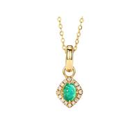 Ayoiow 18K Gold Necklace Set for Women Real Gold Rhombus Pendant with Oval Emerald and Diamond, My Best Friend Necklace for Women