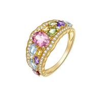 Ayoiow 18K Gold Promise Rings for Women Oval with Colorful Natural Gemstones, Forever Love Rings for Women Size M 1/2