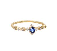 Ayoiow 18K Gold Rings for Women Engagement Thin with 0.15ct Round Sapphire and 0.03ct Diamond, Forever Ring for Women 18K Yellow Gold Size M 1/2