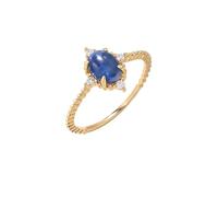 Ayoiow 18K Gold Wedding Bands for Women Thin Ring with 0.8ct Oval Sapphire and 0.05ct Diamond, 25th Wedding Anniversary Ring for Her Size K 1/2