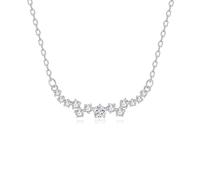 Ayoiow 18K White Gold Bride Necklace for Wedding White Gold, Curved Smile Cluster Diamond Moissanite Necklaces for Women
