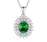 Ayoiow 18K White Gold Emerald Necklace Gold with Lab Created Emerald and Moissanite Oval Halo for Women, Mother of The Bride Necklace in Silver Green for Girlfriend