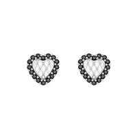 Ayoiow 18K White Gold Pretty Earrings for Women Black Agate, Small Earring Studs for Women, Black Heart with Quilted Pattern in White Gold