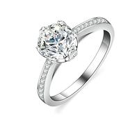 Ayoiow 18K White Gold Ring for Womens, 1ct Moissanite 6 Prong Solitaire with Pavé Shank Channel Setting 18 Karat Gold Wedding Rings for Her, Size O 1/2