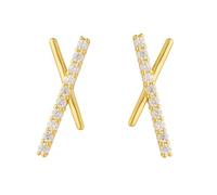 Ayoiow 18K Yellow Gold Earring Studs for Women Gold White Moissanite, Vacation Earrings for Women, X Cross