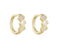 Ayoiow 18K Yellow Gold Vacation Earrings for Women White Moissanite, Earrings Hoops for Her, Hoop with Rectangle Three-Stone in Gold