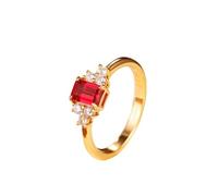 Ayoiow 18Kt Yellow Gold Charm Queen Rings Simple 4 Claw Rectangular Lab Ruby 0.7ct with Round Moissanite, Friend Promise Rings for Women Size Q 1/2