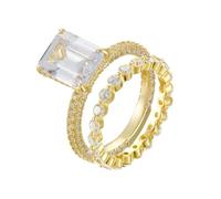 Ayoiow 2 Pieces Anniversary Rings for Her Yellow Gold with Moissanite, Stacking Rings Antique Eternity Wedding Bands for Her, 14K Yellow Gold | Size 6.5 M 1/2