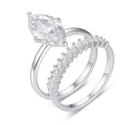 Ayoiow 2 Set Valentines Day Promise Rings for Womens with 3ct Moissanite, Beautiful Wedding Rings for Her, 9K White Gold | Size R 1/2