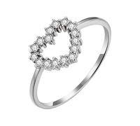 Ayoiow 20 Year Anniversary Ring 9K White Gold Elegant Hollow Heart with Round Diamond 0.19ct, Beautiful Rings for Wedding Size H 1/2