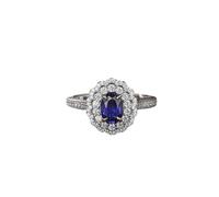Ayoiow 20 Year Anniversary Ring Luxury Hollow Flower Design Oval Lab Sapphire 1.2ct with Round Moissanite, 9K White Gold Engagement Rings for Girlfriend Size L 1/2