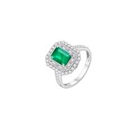Ayoiow 20 Year Anniversary Rings for Women with Luxury Rectangle Emerald and Diamond, 14K Gold Wedding Rings for Women Size K 1/2