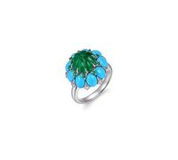 Ayoiow 20th Anniversary Rings Flower with 3.99ct Created Emerald and Turquoise, Anniversary Ring White Gold for Her Size I 1/2