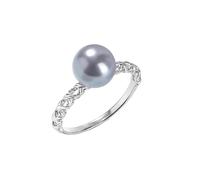 Ayoiow 20th Anniversary Rings for Women X Cross Band with 8mm Light Grey Pearl, 14K White Gold Promise Ring for Women Size V 1/2