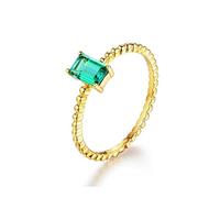 Ayoiow 20th Anniversary Rings Simple Solitaire Rectangular Lab Emerald 0.6ct, Band Rings Gold for Women Size H 1/2