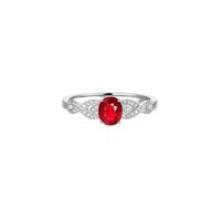 Ayoiow 25th Wedding Anniversary Ring for Her 9K White Gold 4 Prong Oval with 0.52ct Ruby and Diamond, Anniversary Ring for Her Size H 1/2