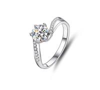 Ayoiow 25th Wedding Anniversary Ring for Womens, 1ct Moissanite Solitaire with Twisted Pavé Shank Infinity Rings Mom for Her, 14K White Gold | Size R 1/2