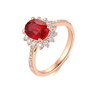 Ayoiow 25th Wedding Anniversary Rings for Women 14K Rose Gold Flower with 2ct Lab Created Ruby and Moissanite, 40Th Anniversary Rings for Her Size M 1/2