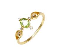 Ayoiow 25th Wedding Anniversary Rings for Womens, 0.35ct Peridot and Moissanite Retro Beautiful Rings for Her, 18K Yellow Gold | Size K 1/2