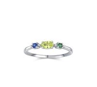 Ayoiow 25th Wedding Anniversary Rings for Womens, 0.3ct Peridot and Lab Sapphire Lab Emerald Three Stones Beautiful Rings for Her, 14K White Gold | Size O 1/2
