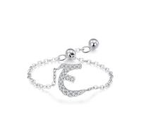 Ayoiow 25th Wedding Anniversary Rings for Womens, Moissanite Arabic Alphabet Chain Beautiful Rings for Her, 18K White Gold | Size U 1/2