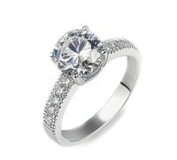 Ayoiow 25th Wedding Anniversary Rings for Womens, Moissanite Solitaire with Half-Pavé Shank Beautiful Rings for Her, 18K White Gold | Size 4 H 1/2