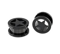Ayoiow 2Pcs 2G Tunnels for Ears Surgical Steel, Black Plugs and Tunnels for Men 6MM with Star Shape Gauge Sets Ears