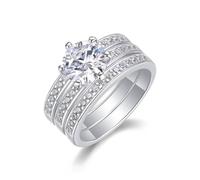 Ayoiow 3-Piece Set Engagement Promise Ring with 2ct Moissanite, pt950 Infinity Ring for Her, Platinum | Size J 1/2