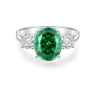 Ayoiow 3 Stones 25th Wedding Anniversary Rings for Womens with Created Emerald and Moissanite, Beautiful Rings for Her, 14K White Gold | Size K 1/2