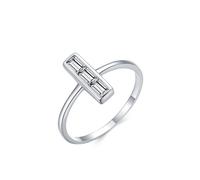 Ayoiow 3 Stones forever Ring for Women with Created Diamond, Channel Setting Engagement Ring Band for Her, PT950 | Size M 1/2