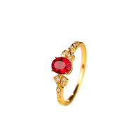Ayoiow 30Th Birthday Ring 14K Yellow Gold Elegant Design Oval 4 Claw Lab Ruby 1.2ct with Round Moissanite, Best Friend Engagement Rings for Girlfriend Size P 1/2