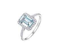 Ayoiow 40Th Anniversary Ring 18K-Acquamarine with 1.3ct Rectangle Acquamarine and 0.18cttw Diamond, 18K Gold Infinity Ring for Her Size O 1/2