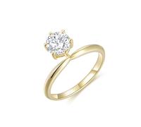 Ayoiow 40Th Anniversary Ring 9K Yellow Gold Classic Solitaire 6 Prong Round Lab Diamond 1.1ct, Ring Womens Jewelry Size M 1/2