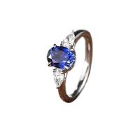 Ayoiow 40Th Anniversary Ring Elegant 4 Claw Oval Lab Sapphire 1.9ct with Waterdrop Moissanite, 9K White Gold Ring Band for Women Size T 1/2