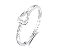 Ayoiow 40th Anniversary Ring for Womens, Diamond Hollow Heart 14K Solid White Gold Promise Rings for Her, 14K White Gold | Size P 1/2