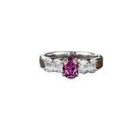 Ayoiow 40Th Anniversary Rings Elegant 4 Claw Oval Purple Lab Sapphire 1.2ct with Moissanite, 18K White Gold Women Ring Size V 1/2