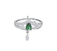 Ayoiow 40th Anniversary Rings for Women, Created Emerald and Created Diamond Crown with Dangle Platinum Promise Ring for Her, PT950 | Size O 1/2