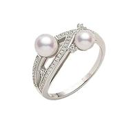 Ayoiow 40th Anniversary Rings for Womens, Pearl and Diamond Wrap 9K White Gold Wedding Band Ring for Her, 9K White Gold | Size 6 L 1/2
