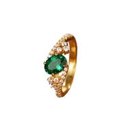 Ayoiow 45Th Anniversary Rings 14K Yellow Gold Elegant 4 Claw Oval Lab Emerald 1ct with Round Moissanite, Beautiful Wedding Rings for Girlfriend Size R 1/2