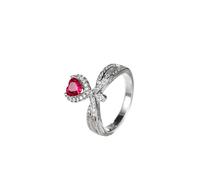 Ayoiow 45Th Anniversary Rings 9K White Gold Crown Design with Heart Lab Ruby 0.7ct and Round Moissanite, Anniversary Band Rings for Women Size V 1/2