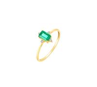 Ayoiow 45Th Anniversary Rings 9K Yellow Gold Elegant Thin with 0.7ct Rectangle Emerald and Diamond, Antique Engagement Rings for Girlfriend Size S 1/2
