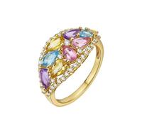 Ayoiow 45Th Anniversary Rings 9K Yellow Gold Water Drop with Colorful Natural Gemstones and Diamond, 50th Anniversary Ring for Women Size J 1/2