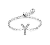 Ayoiow 50Th Anniversary Ring for Women 925 Sterling Silver with Cubic Zirconia, Silver-Y Adjustable Chain Ring with English Letter Y Cubic Zirconia Wedding Bands for Her,